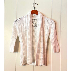 Guess Womens Cardigan Medium White Open Knit Cropped Open Stretch Cottagecore
